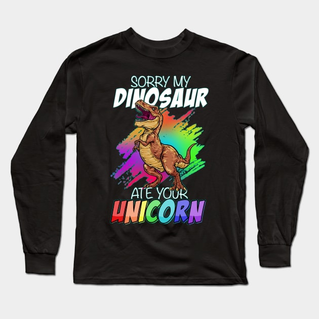 Funny T-Rex Unicorn Dinosaur Unicorn Long Sleeve T-Shirt by GigibeanCreations